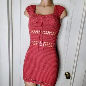 American Eagle Outfitters Pink Crochet Mini Dress